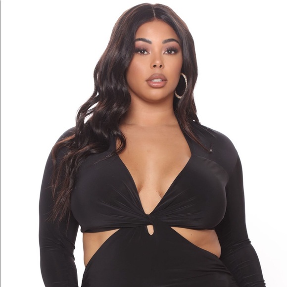 Fashion Nova Curve Plus Size Black Midi Dress Cutout Dress - Picture 3 of 7